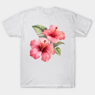 Pink Hibiscus Flower Watercolor T-Shirt